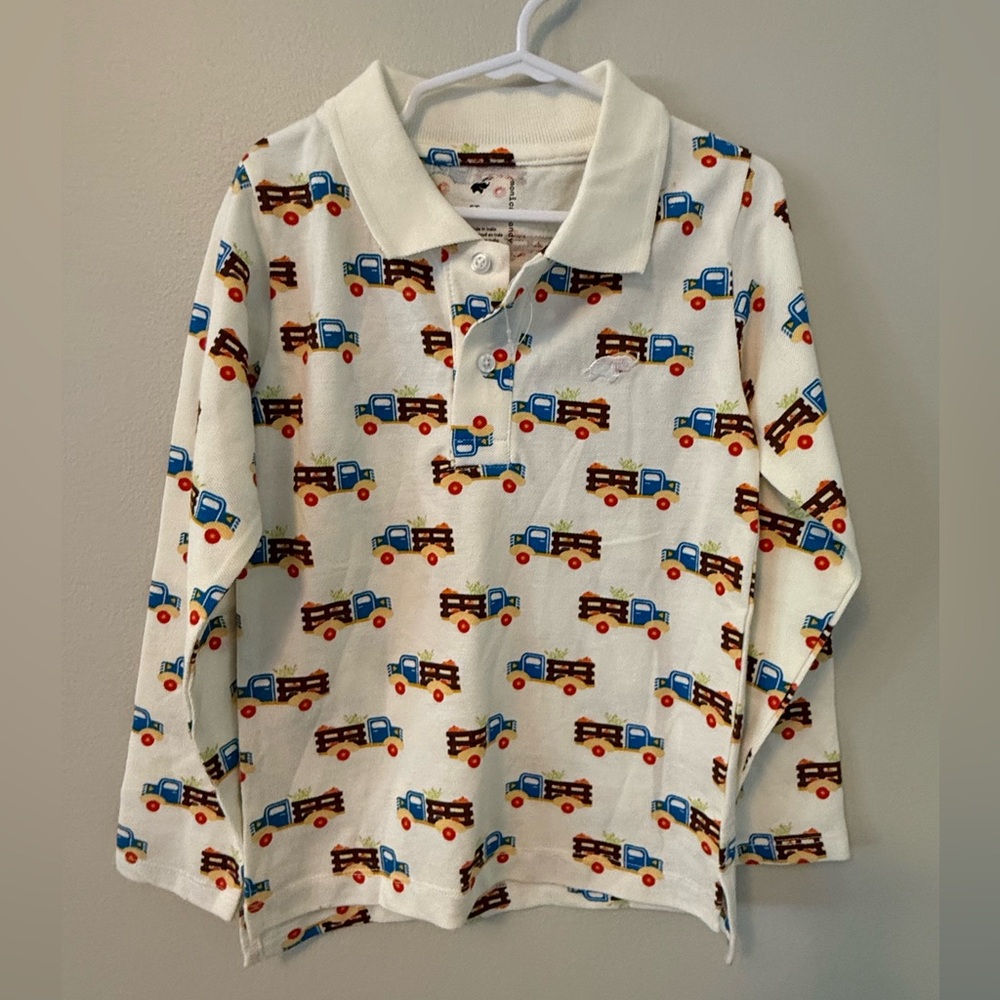 Monica + Andy Fall Truck with Pumpkin Long Sleeve Button Down Shirt